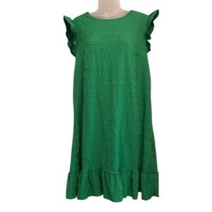Green puff ruffle Sleeve women’s dress round neck
